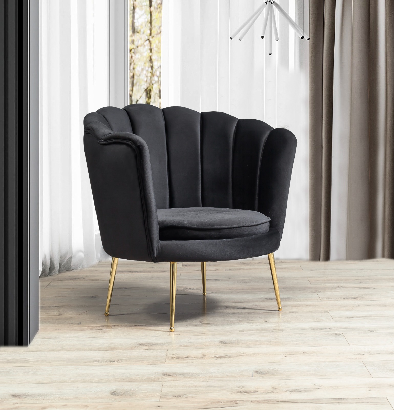 Europa Praktisch Beringstraat Zwarte luxe velvet fauteuil - Mega Home Market